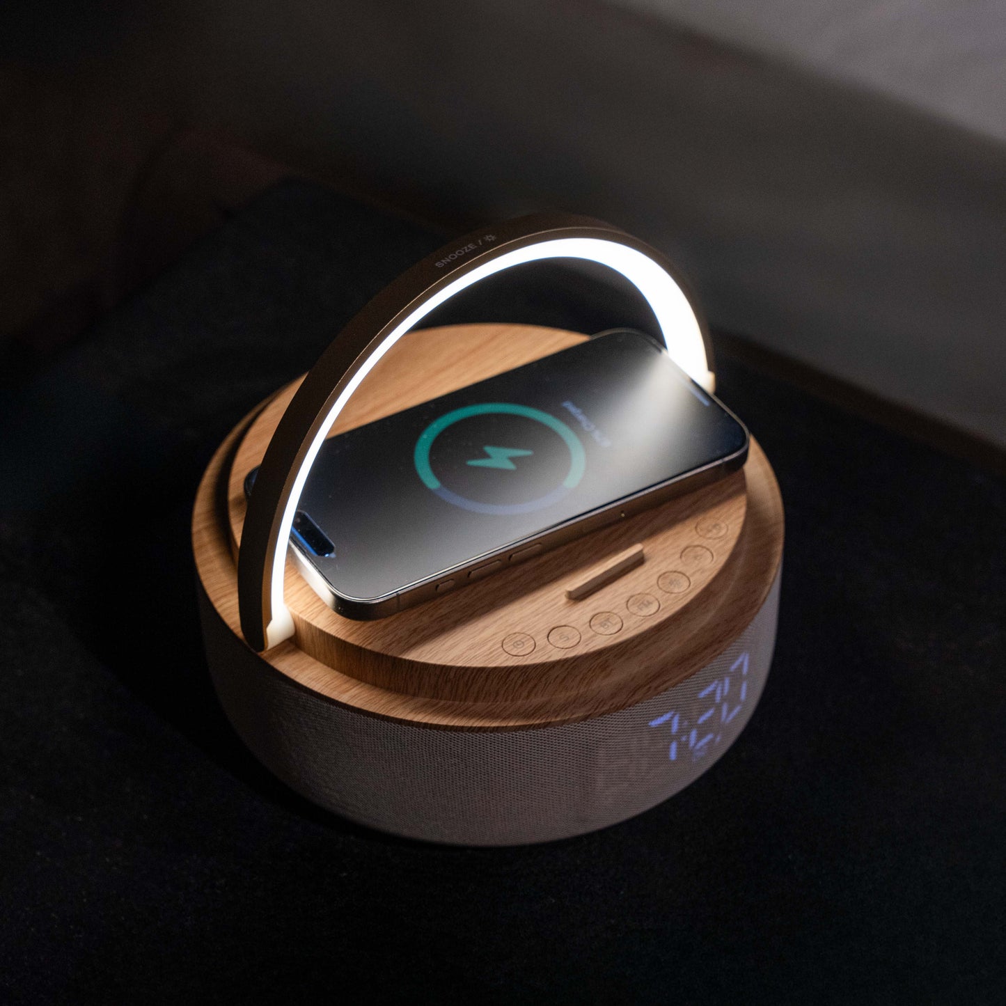 GlowSync Bluetooth Speaker with Wireless Charger & LED Desk Table Lamp