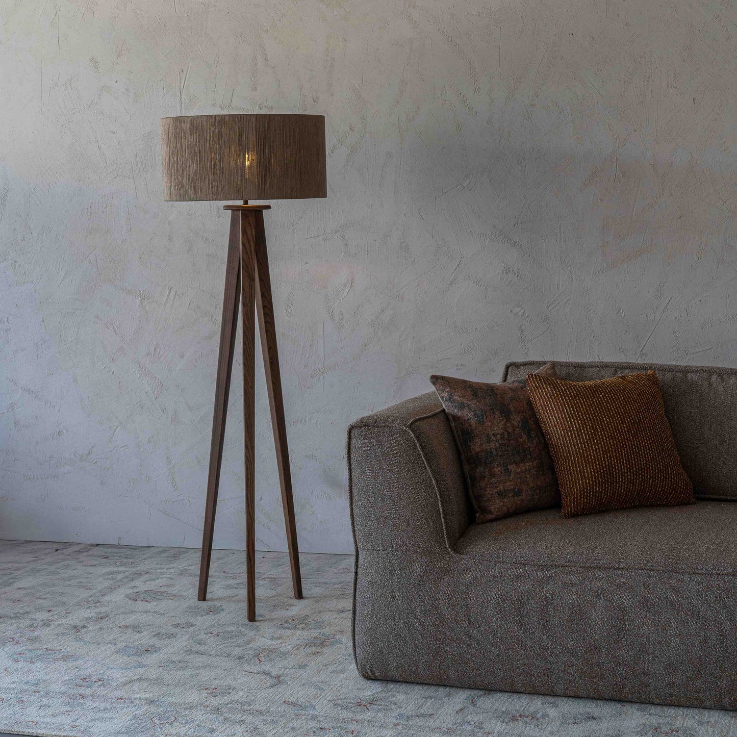 Lunar Solid Wood & Jute Shade Tripod Floor Lamp