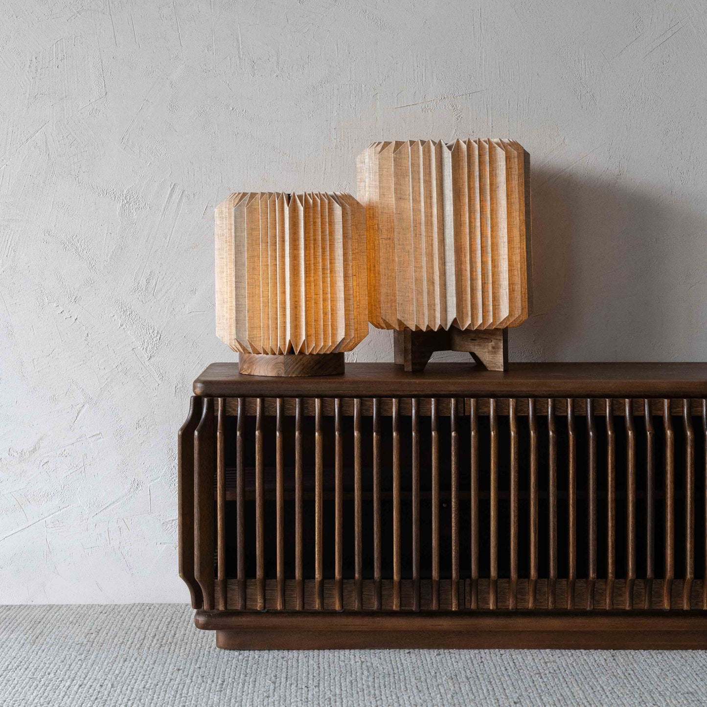 LumiCraft Origami Wooden Base Fabric Shade Modern Table Lamp
