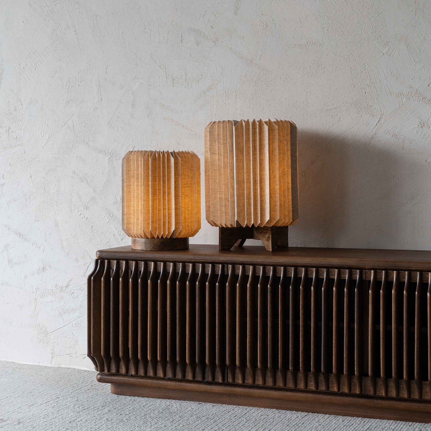 LumiCraft Origami Wooden Base Fabric Shade Modern Table Lamp