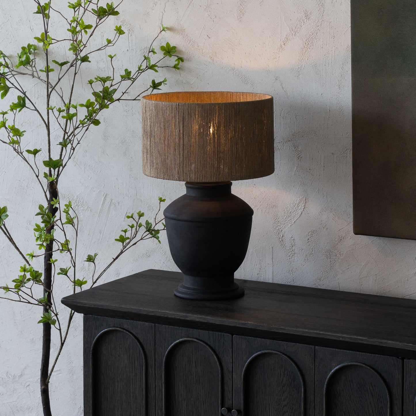Lume Cement Pot Base Jute Shade Wabi Sabi Table Lamp - CT-594