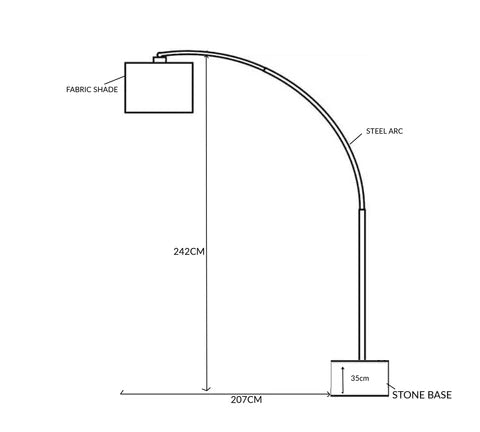 Arc Floor Lamp - Stone Base and Fabric Shade