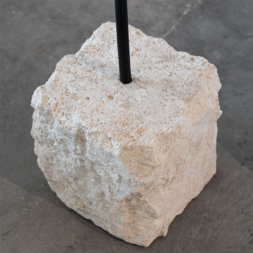 Arc Floor Lamp - Stone Base and Fabric Shade