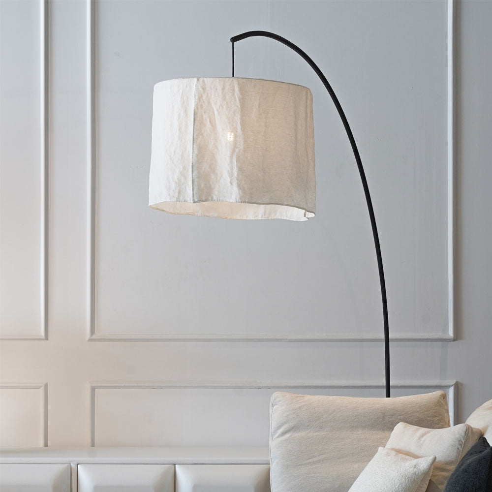 Arc Floor Lamp - Stone Base and Fabric Shade