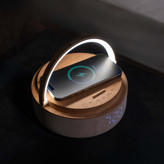 GlowSync Bluetooth Speaker with Wireless Charger & LED Desk Table Lamp