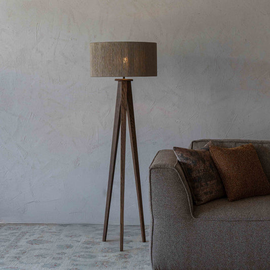 Lunar Solid Wood & Jute Shade Tripod Floor Lamp