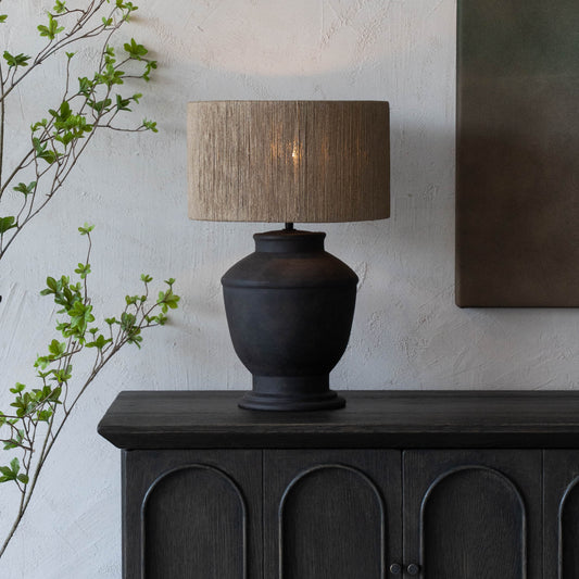 Lume Cement Pot Base Jute Shade Wabi Sabi Table Lamp - CT-594