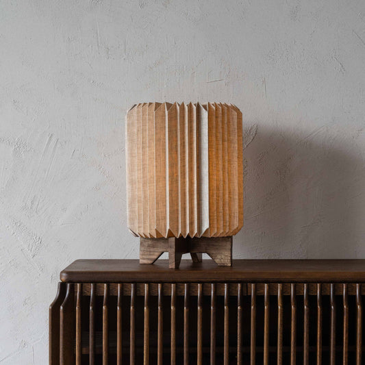 LumiCraft Origami Wooden Base Fabric Shade Modern Table Lamp