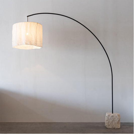 Arc Floor Lamp - Stone Base and Fabric Shade