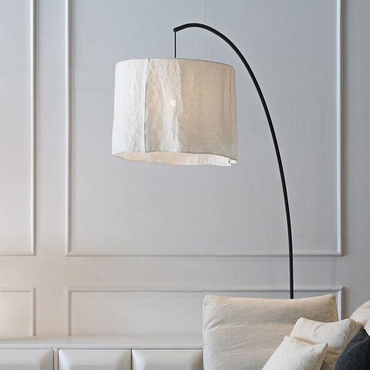 Arc Floor Lamp - Stone Base and Fabric Shade